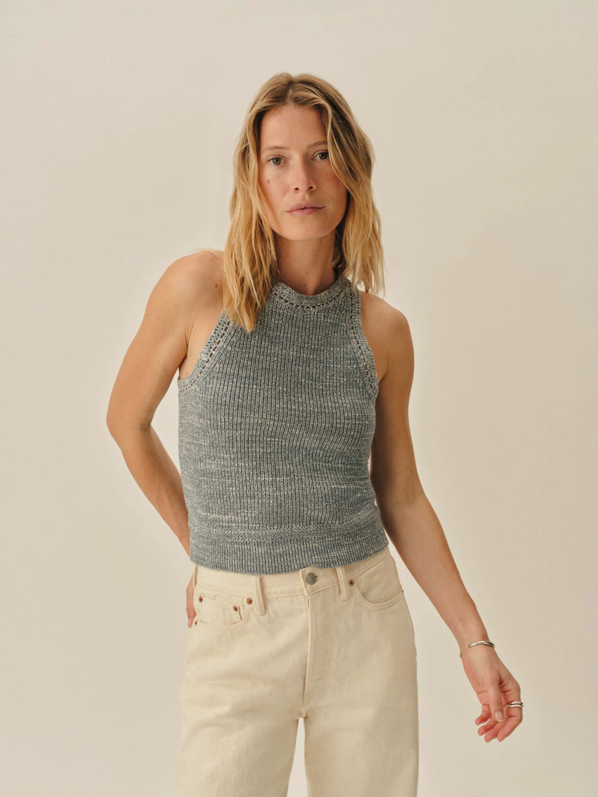 Marled Sky Blue Seafarer Cotton Rib Tank