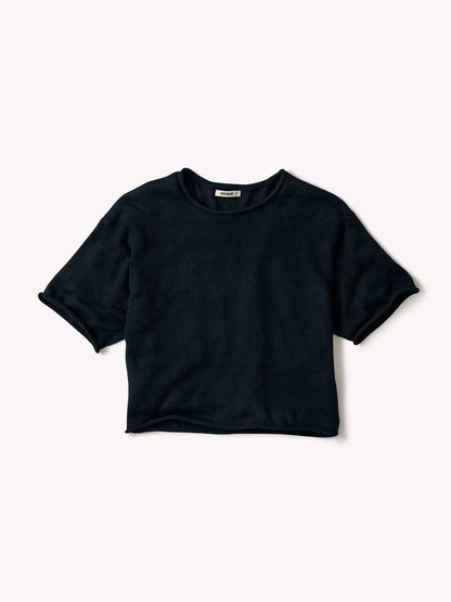 Dark Navy Lighthouse Linen Roll Neck Tee