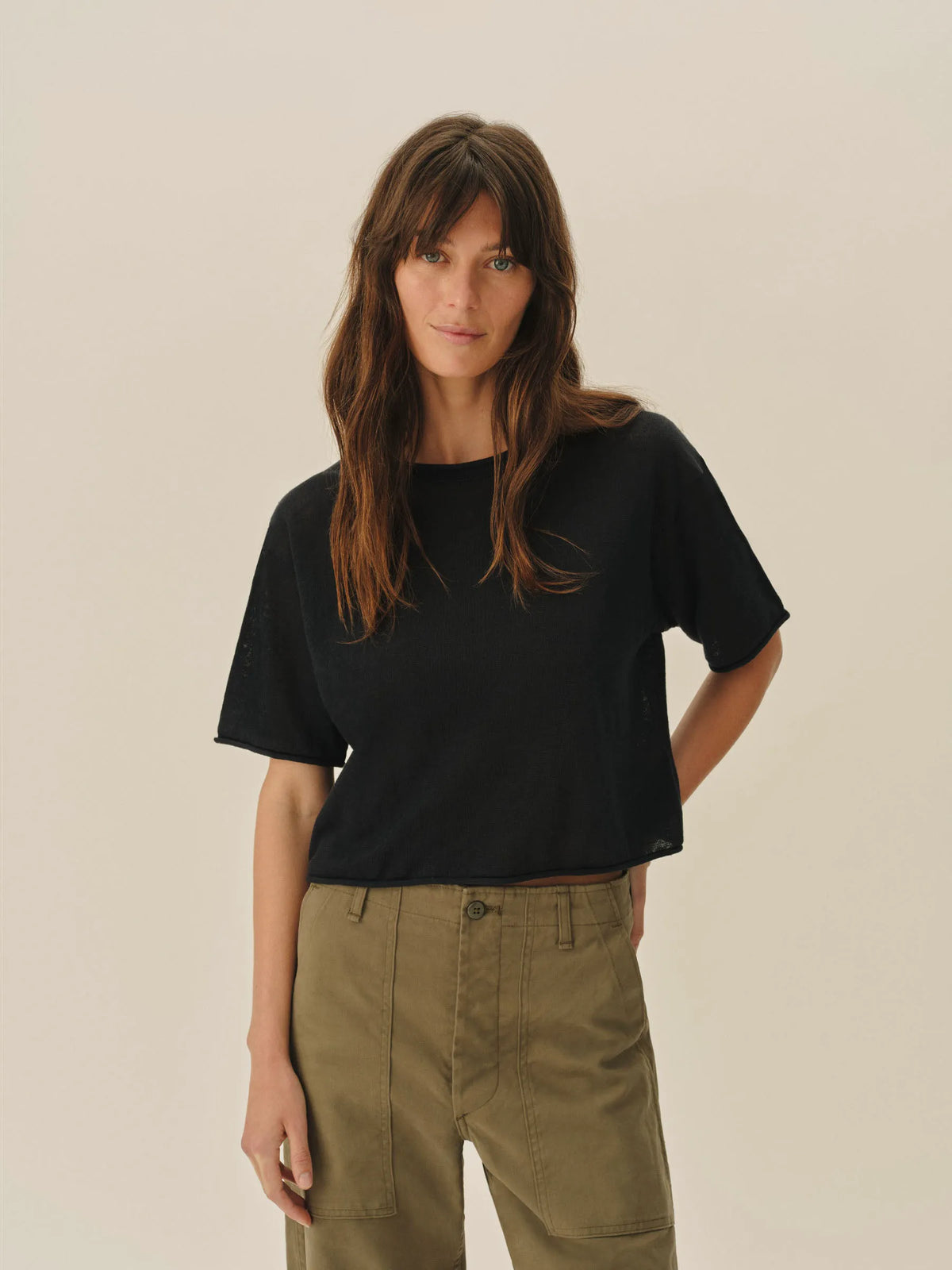 Dark Navy Lighthouse Linen Roll Neck Tee