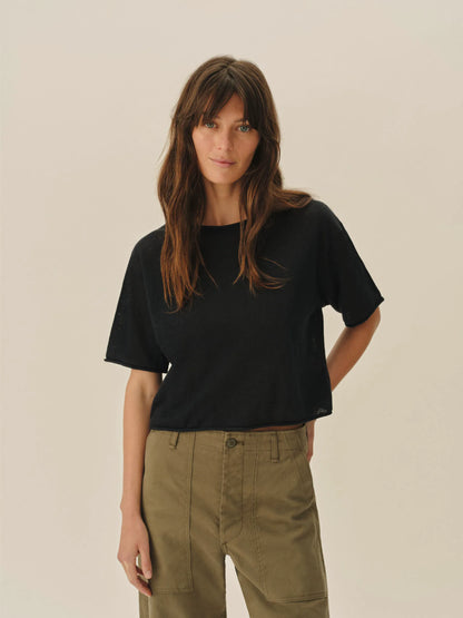 Dark Navy Lighthouse Linen Roll Neck Tee