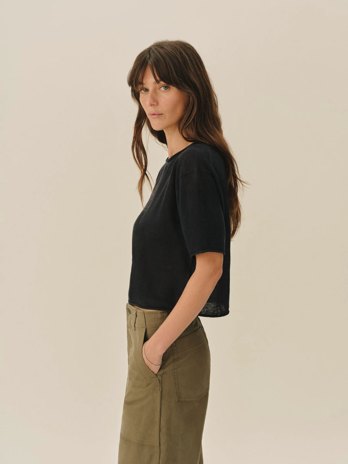 Dark Navy Lighthouse Linen Roll Neck Tee