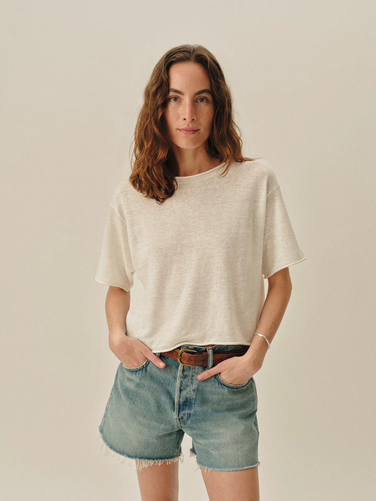 Natural Lighthouse Linen Roll Neck Tee