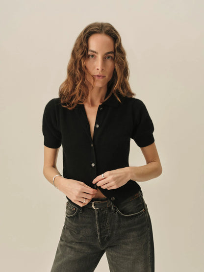 Black Whisperweight Cashmere Polo