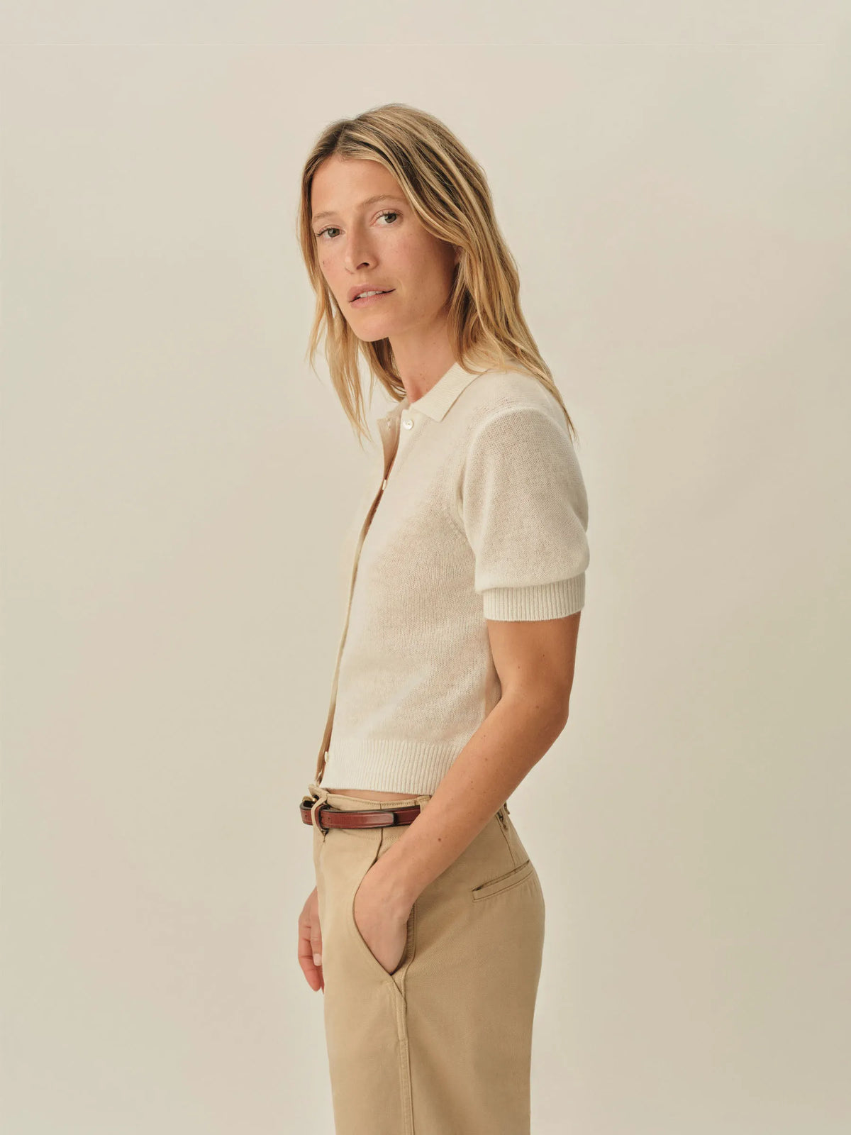 Coconut Whisperweight Cashmere Polo