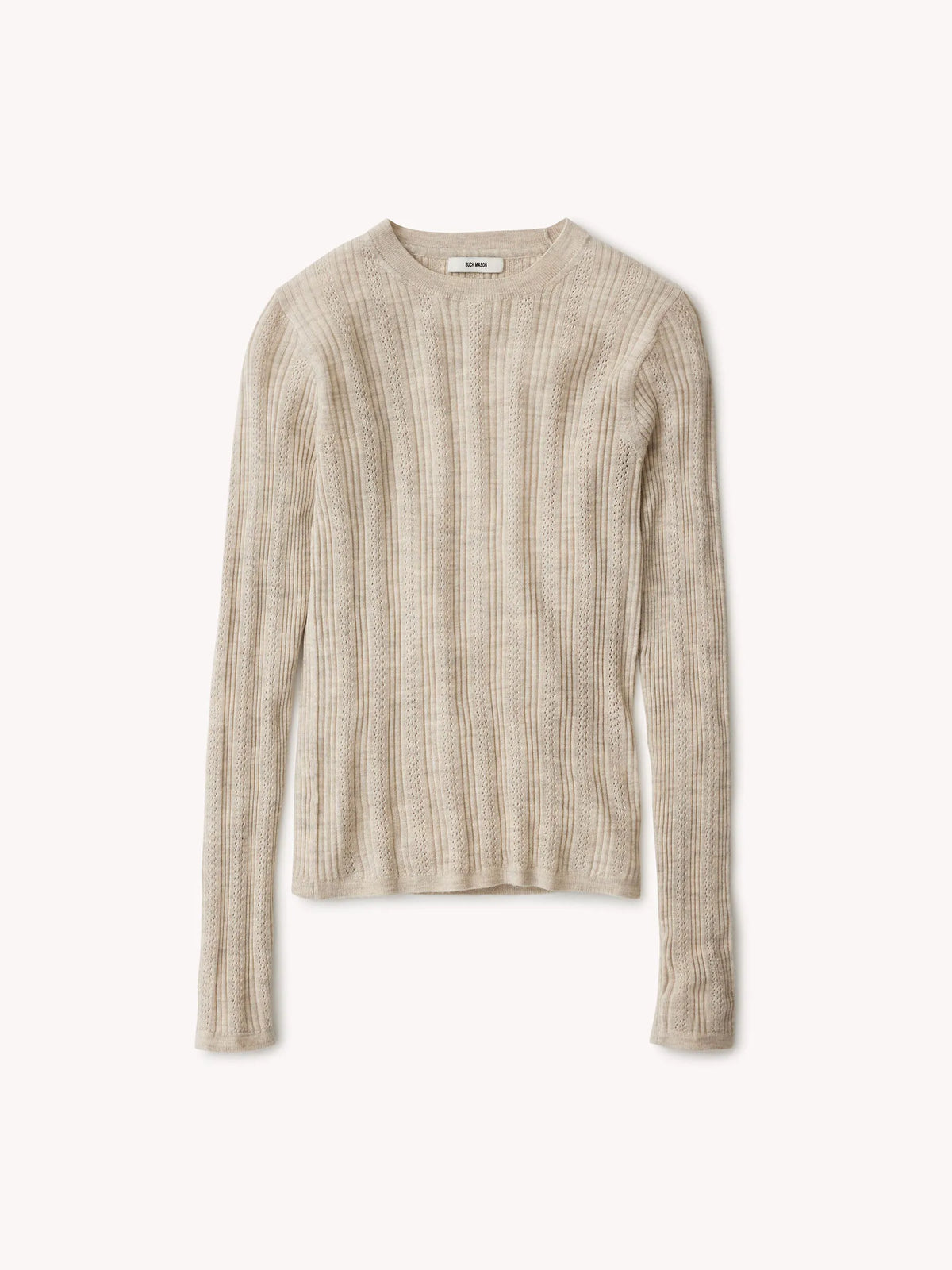 Heather Oat Featherweight Silk Cashmere Pointelle L/S Crew