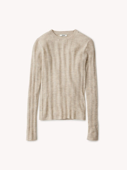 Heather Oat Featherweight Silk Cashmere Pointelle L/S Crew