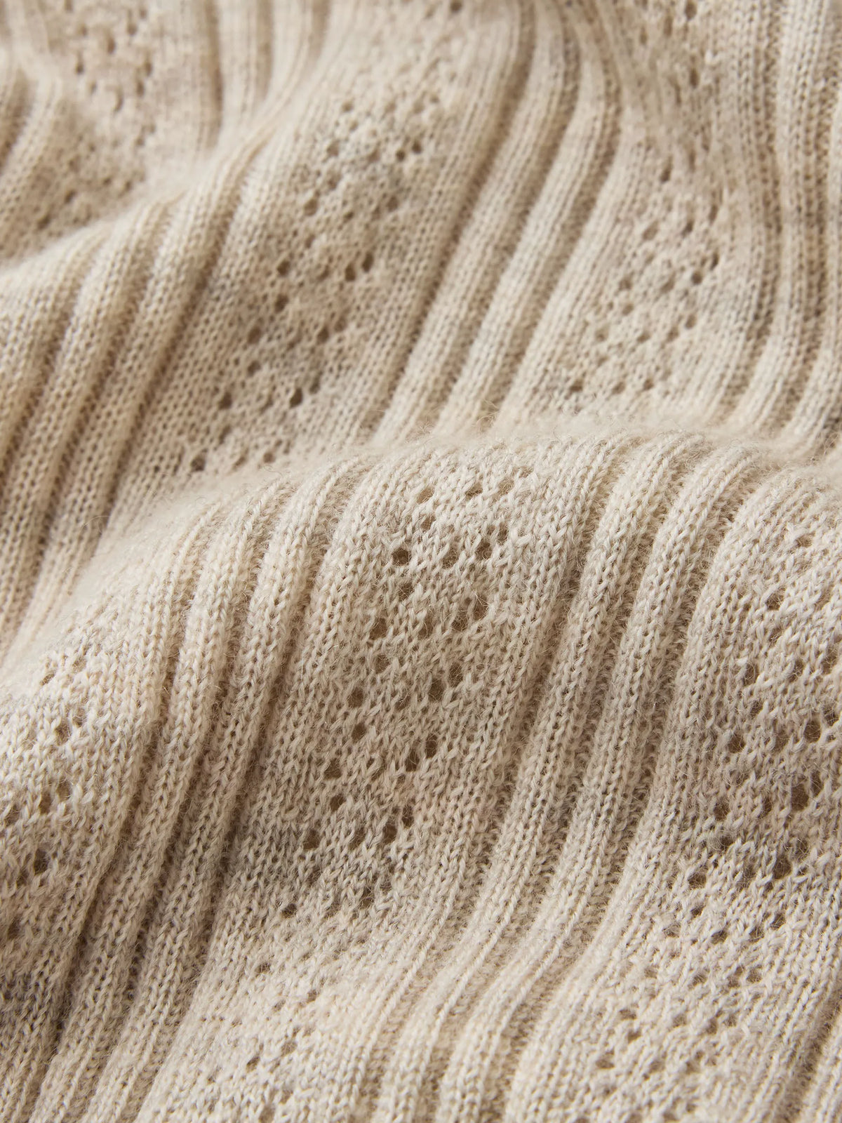 Heather Oat Featherweight Silk Cashmere Pointelle L/S Crew