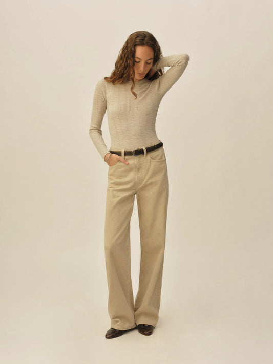 Heather Oat Featherweight Silk Cashmere Pointelle L/S Crew