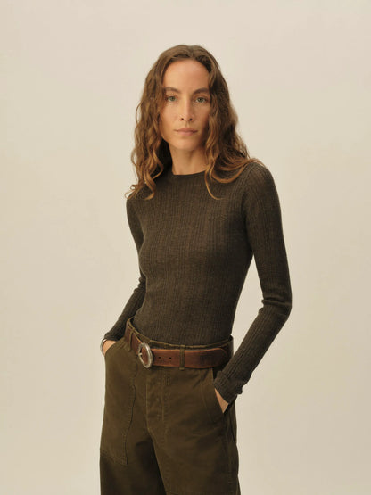 Antique Mineral Featherweight Silk Cashmere Pointelle L/S Crew