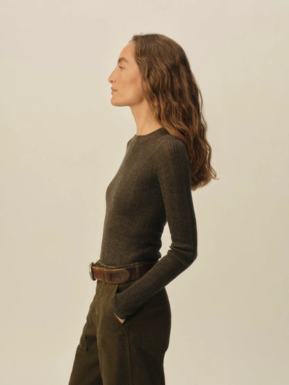 Antique Mineral Featherweight Silk Cashmere Pointelle L/S Crew