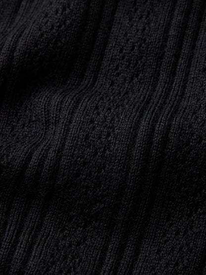 Black Featherweight Silk Cashmere Pointelle Collared Cardigan