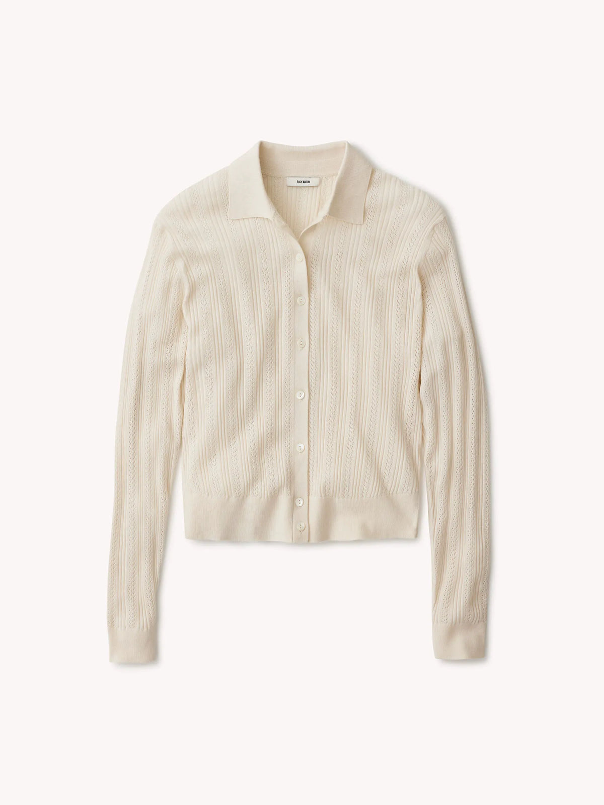 Natural Featherweight Silk Cashmere Pointelle Collared Cardigan