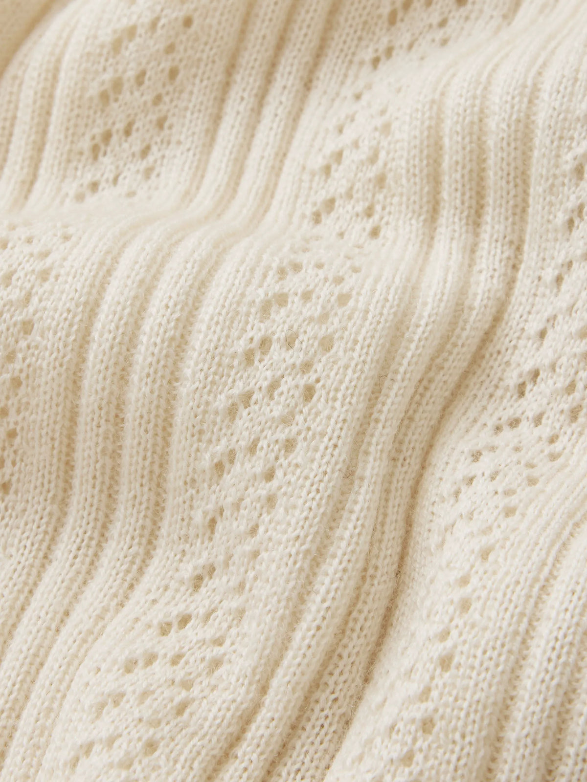 Natural Featherweight Silk Cashmere Pointelle Collared Cardigan
