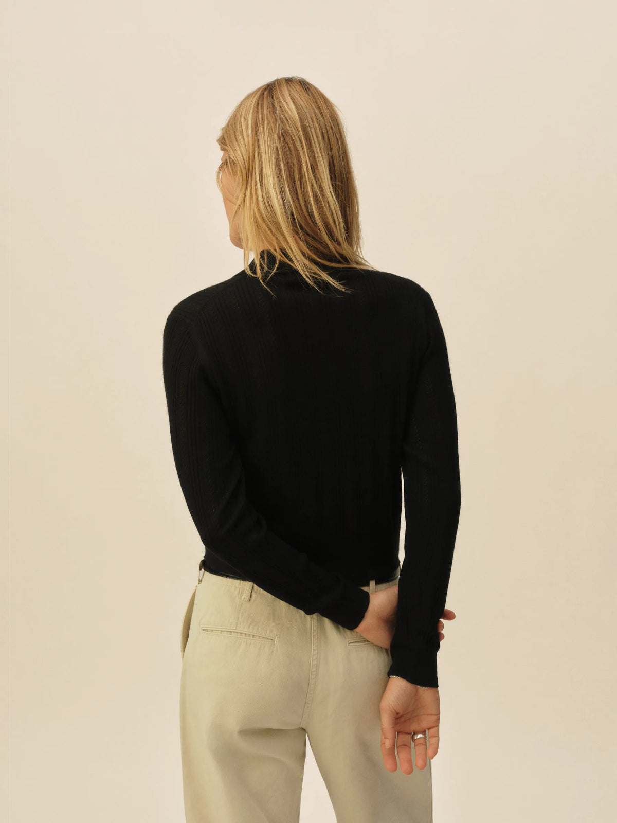 Black Featherweight Silk Cashmere Pointelle Collared Cardigan