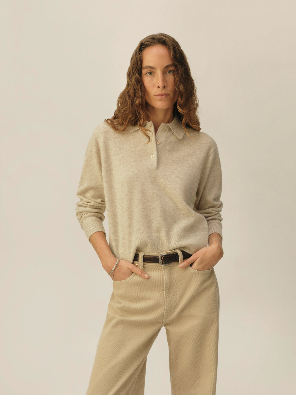 Heather Oat California Cashmere Polo