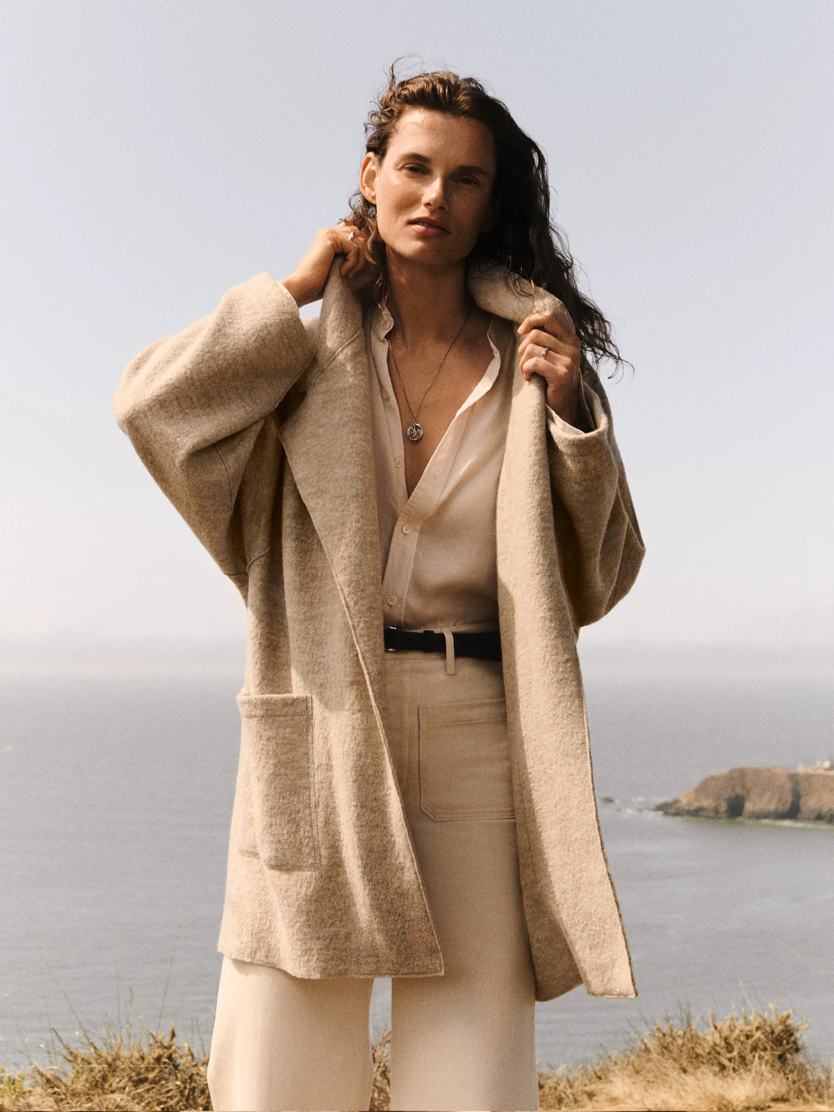 Marled Oatmeal Felted Wool Blanket Coat