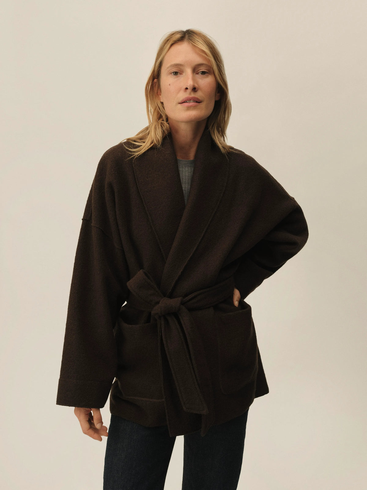 Clove Felted Wool Wrap Coat