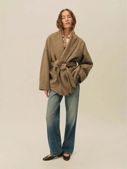 Marled Cardamom Felted Wool Wrap Coat