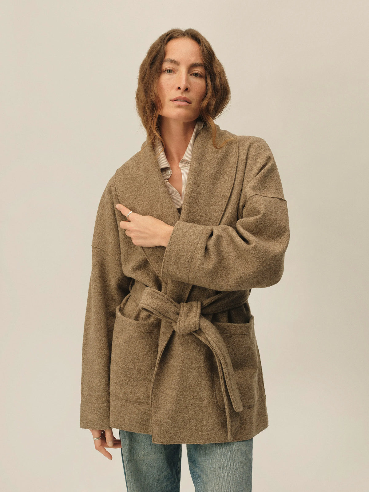 Marled Cardamom Felted Wool Wrap Coat