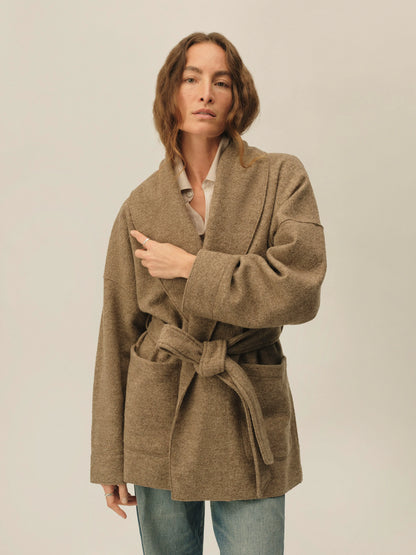 Marled Cardamom Felted Wool Wrap Coat