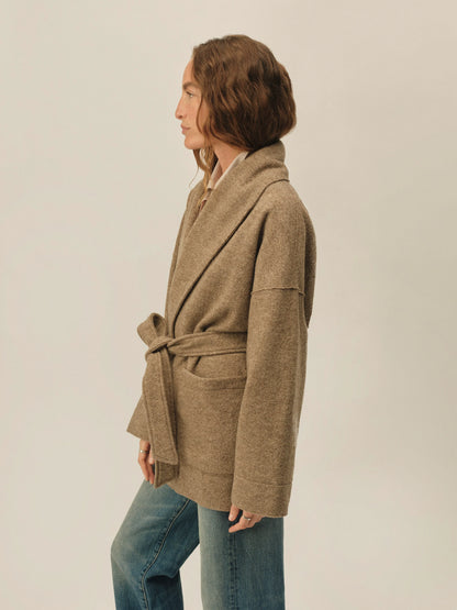 Marled Cardamom Felted Wool Wrap Coat
