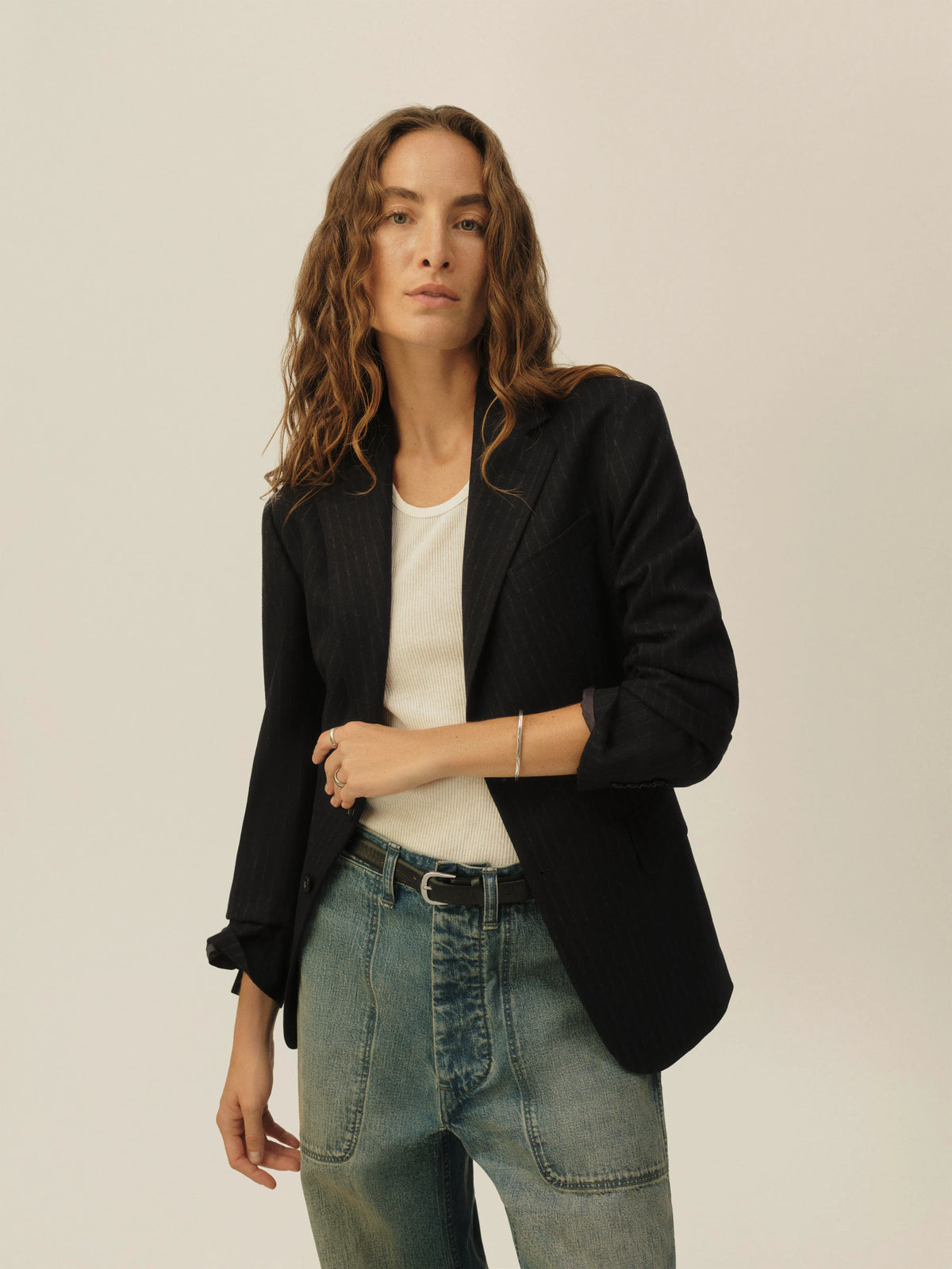 Navy Chalk Stripe Hollywood Blazer