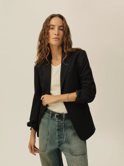 Navy Chalk Stripe Hollywood Blazer