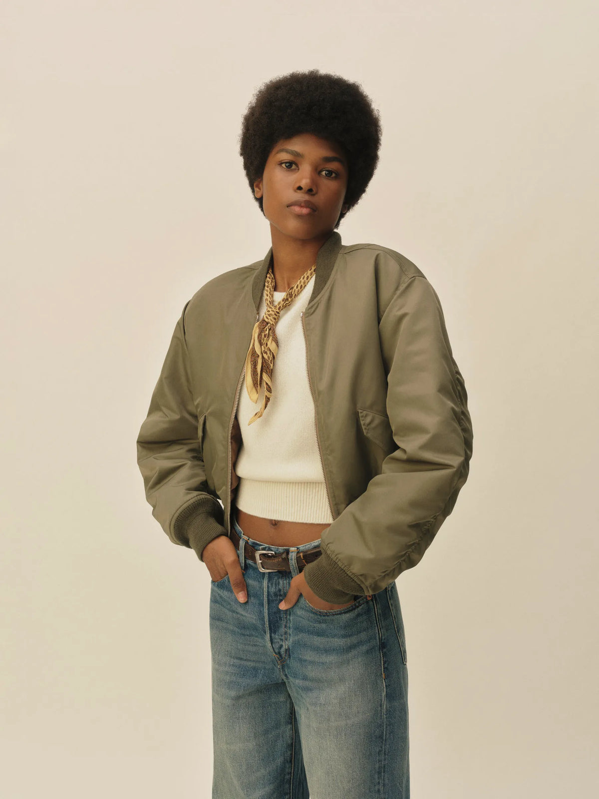 Soft Sage Cropped Flight Nylon Lz Bomber