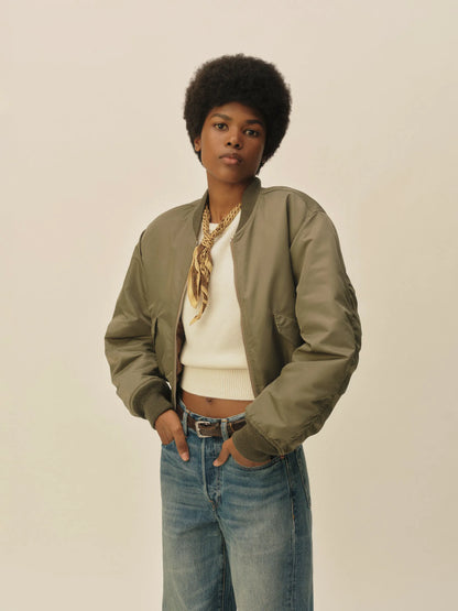 Soft Sage Cropped Flight Nylon Lz Bomber