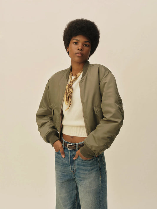 Soft Sage Cropped Flight Nylon Lz Bomber