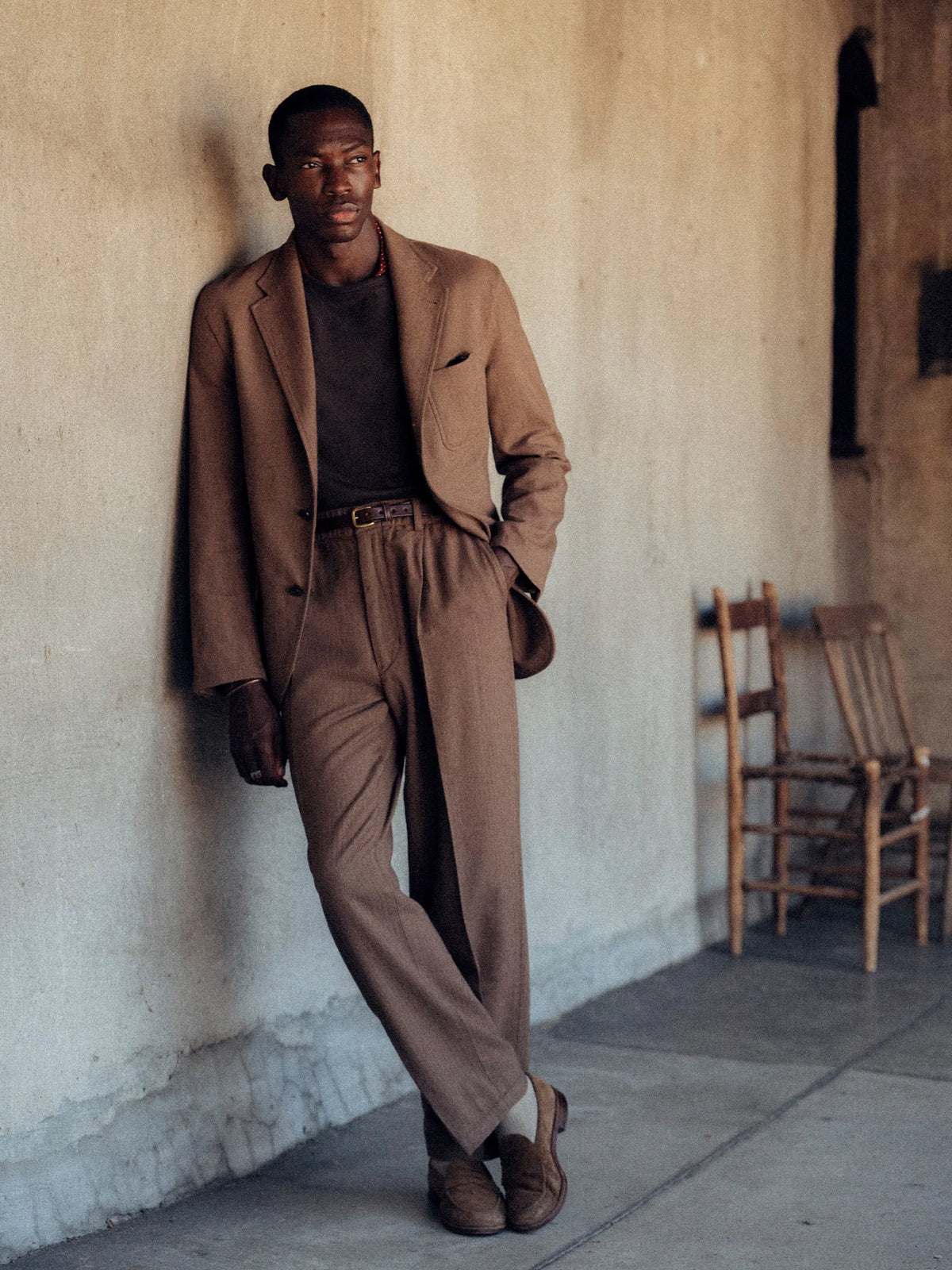 Chestnut Herringbone Cloudloom Cotton Wool Romeo Pant