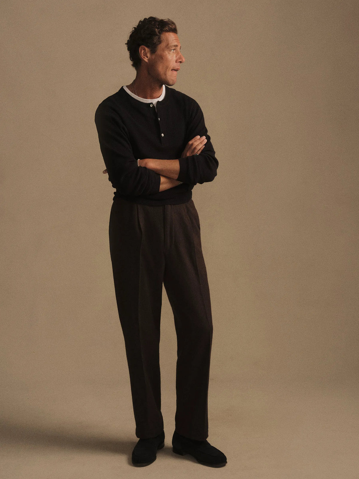 Dark Brown Herringbone Cloudloom Cotton Wool Romeo Pant