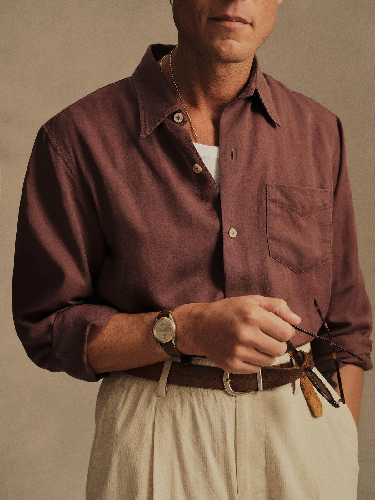 Burgundy Draped Linen Lounge Lizard Shirt