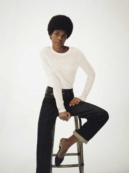 White Pima Slim L/S Crew