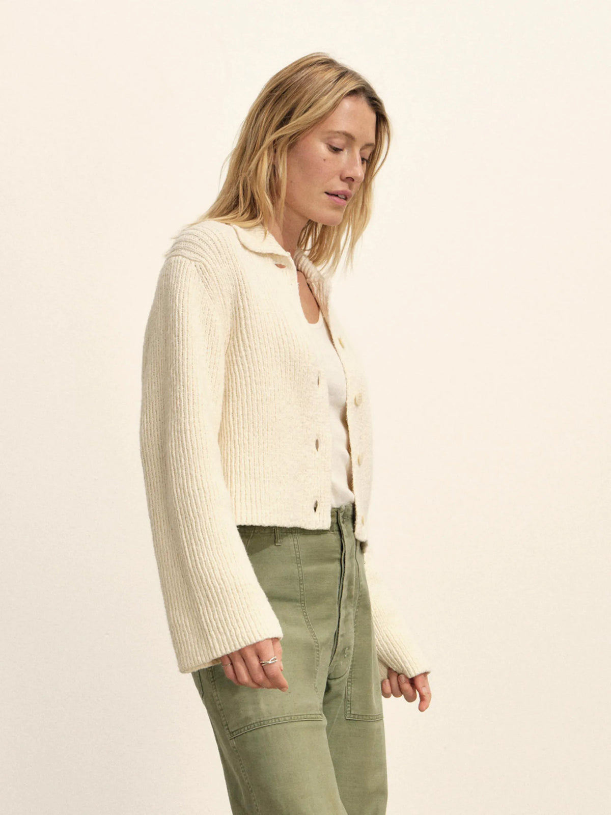 Natural Soft Spun Cotton Collared Cardigan