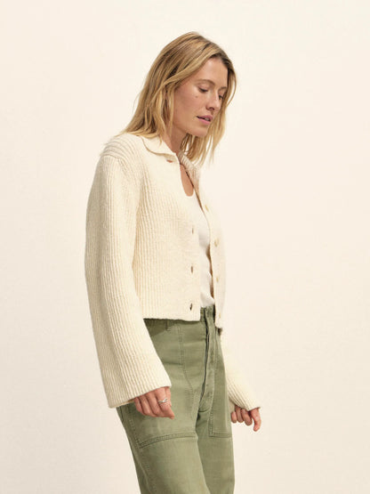 Natural Soft Spun Cotton Collared Cardigan