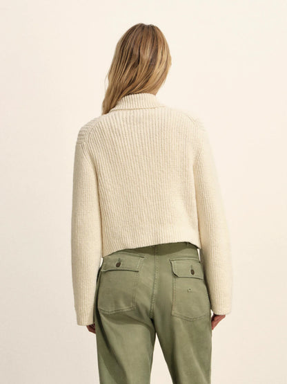 Natural Soft Spun Cotton Collared Cardigan