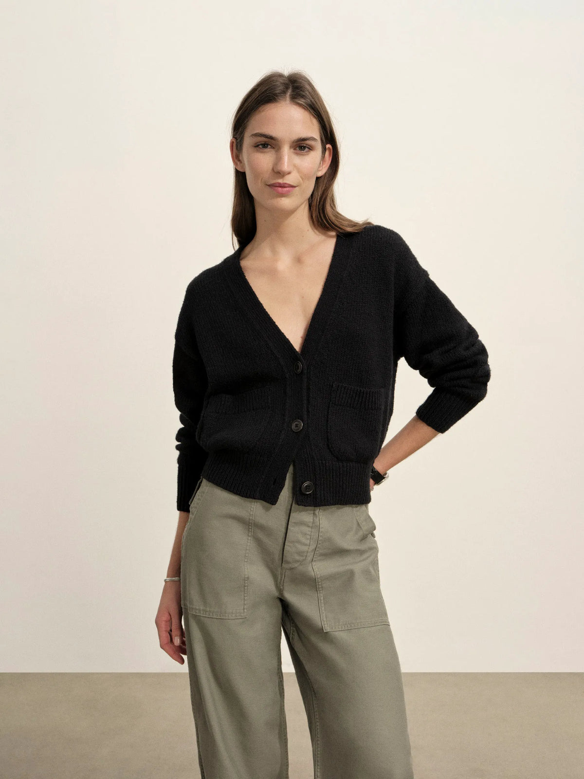 Deep Night Soft Spun Cotton Boxy Cardigan