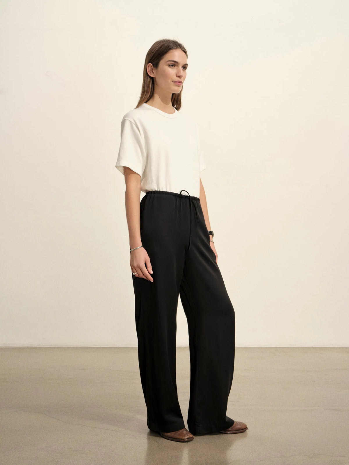 Black Duskdream Satin Pull-On Pant