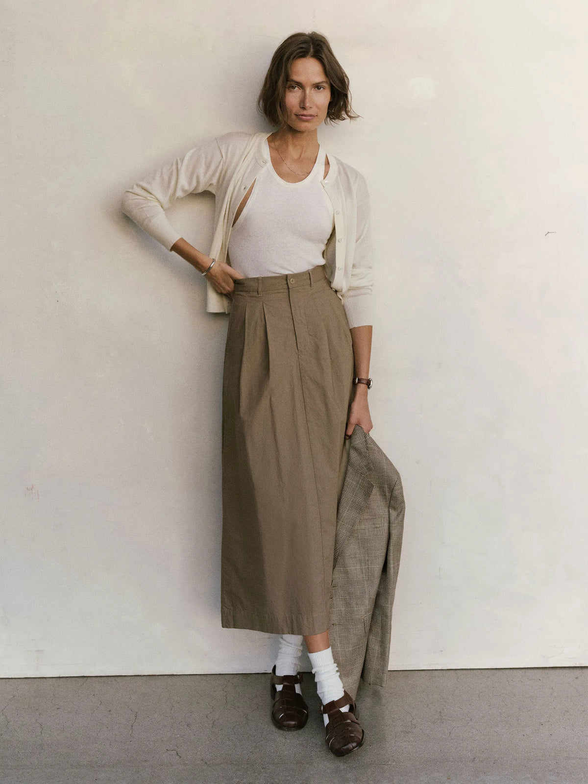 Mushroom Paperweight Poplin Pleated Skirt