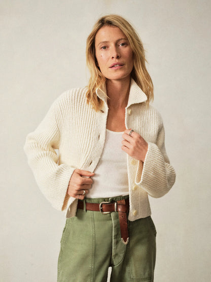 Natural Soft Spun Cotton Collared Cardigan
