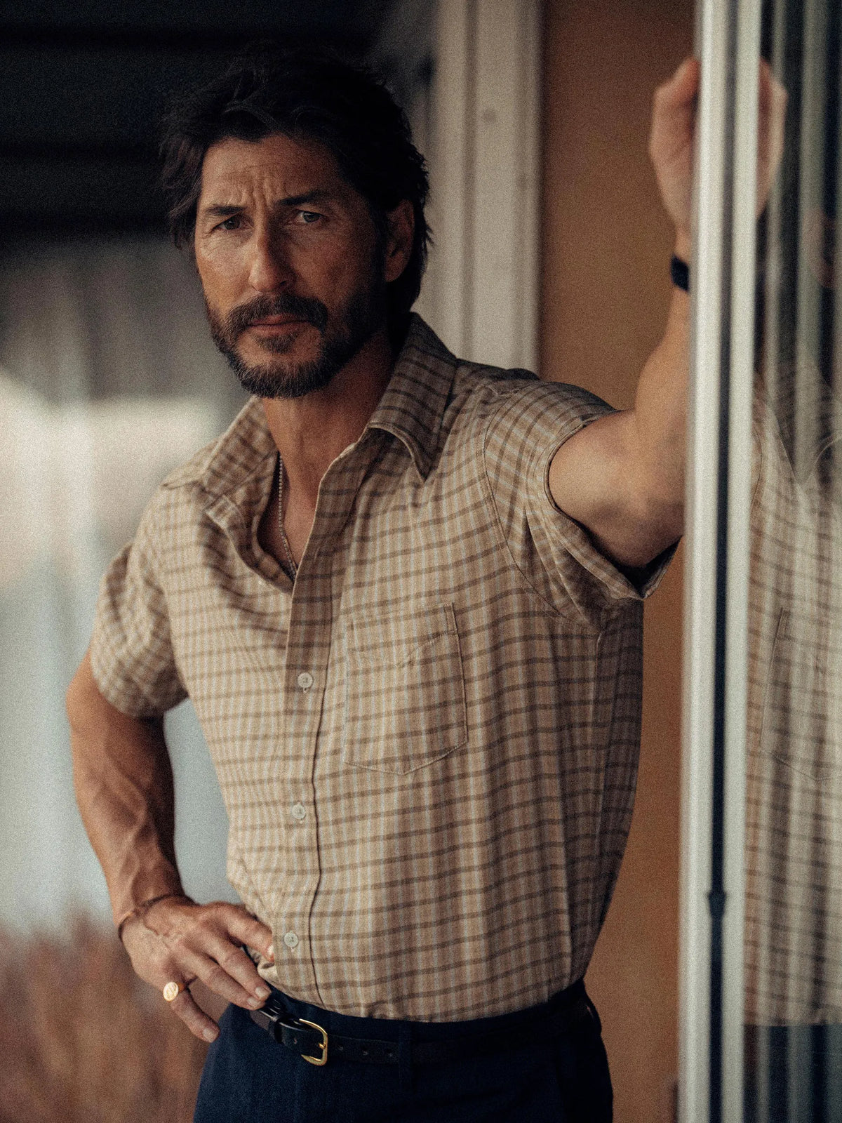 Bodie Plaid Draped Twill S/S One Pocket Shirt