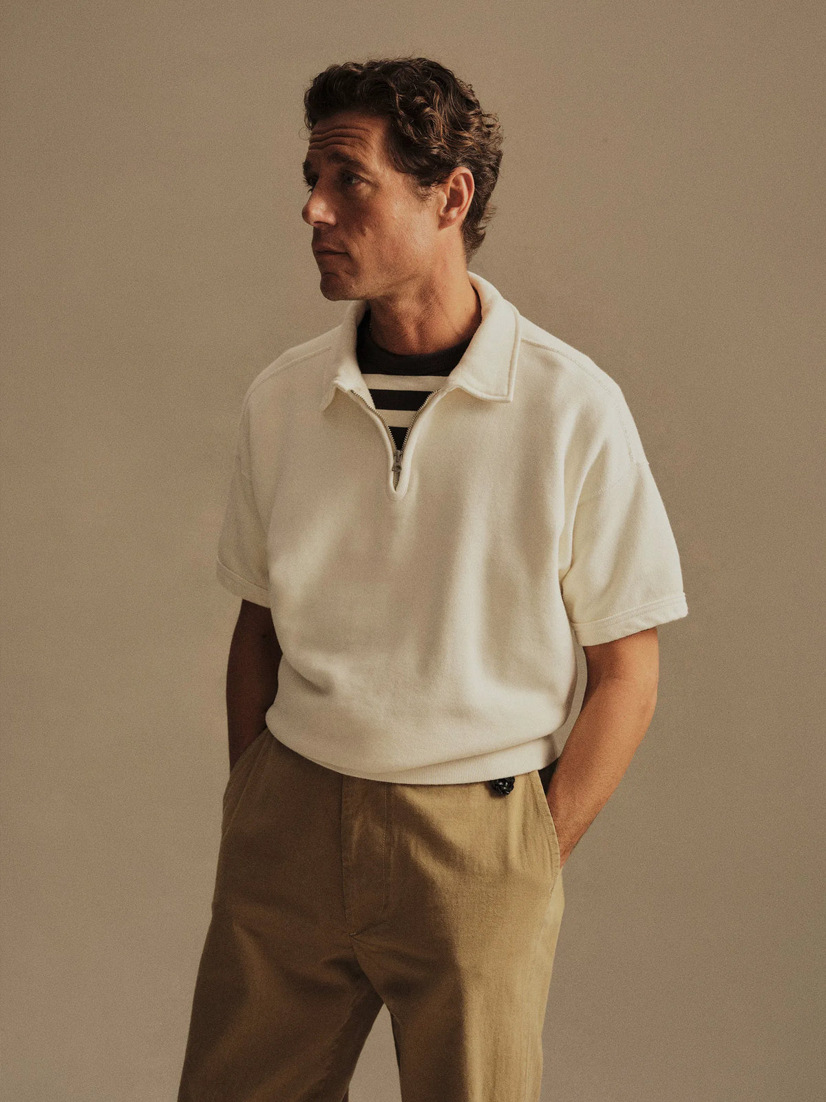 Natural Venice Wash Featherweight Terry S/S Quarter Zip