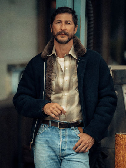 Indigo Polar Shearling Deck Jacket