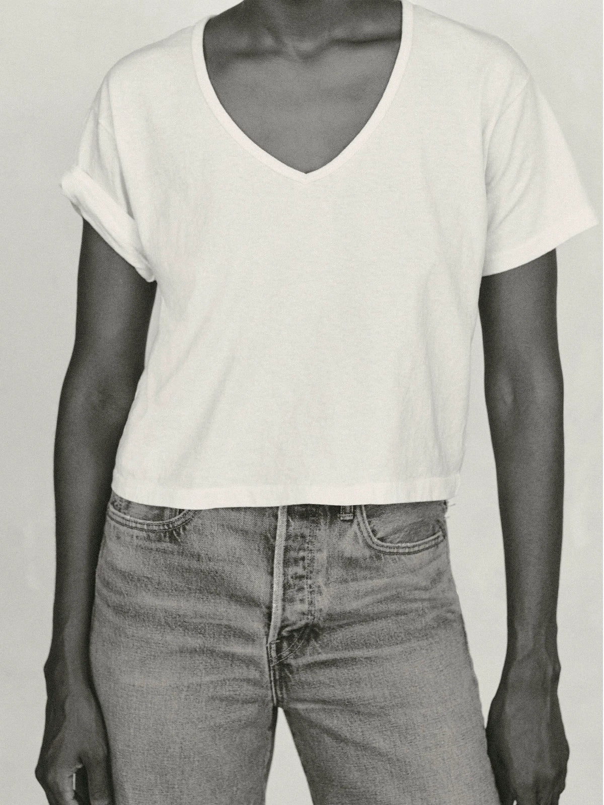 White Toughknit Boyfriend Crop V-Neck Tee