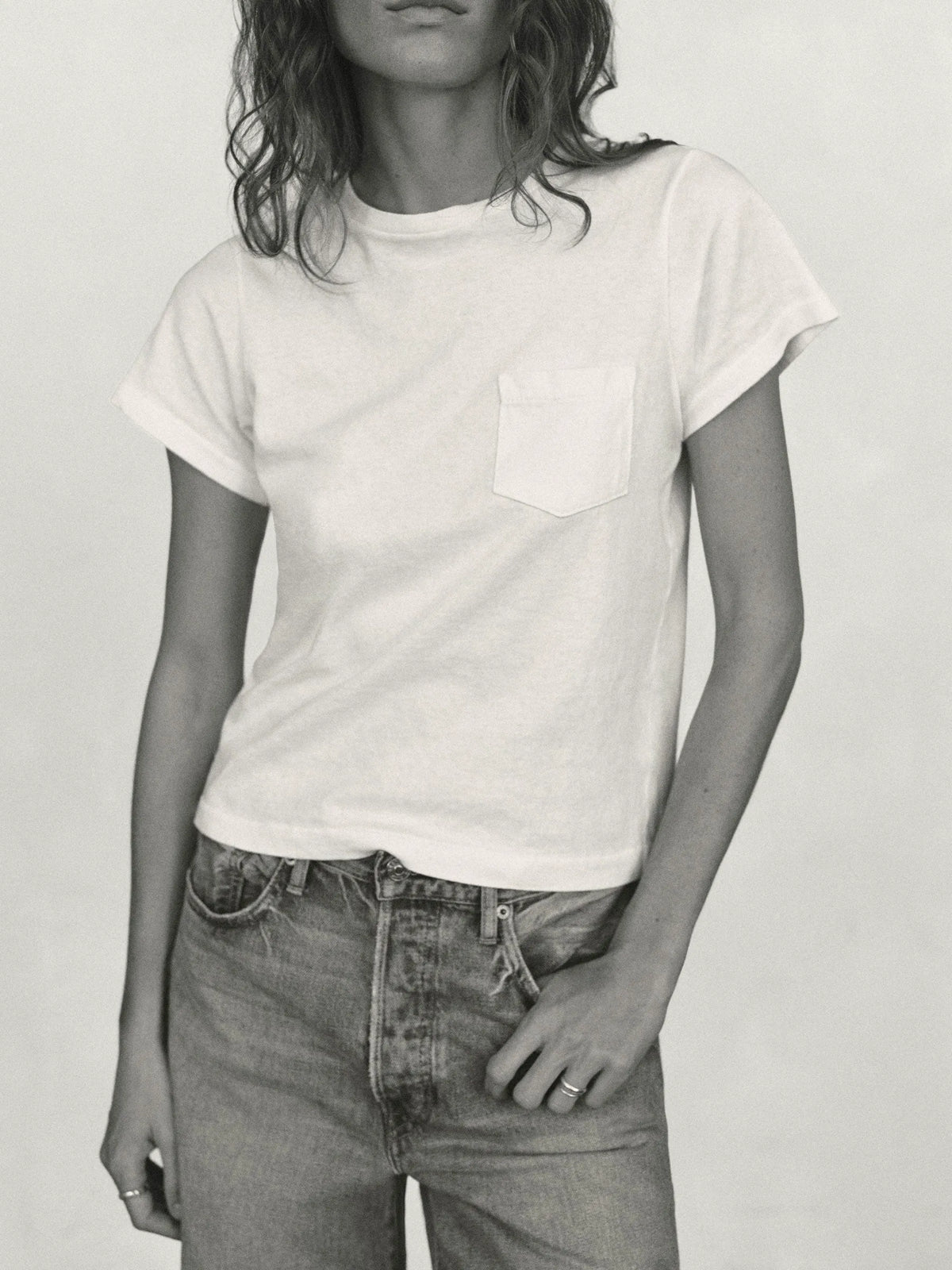 White Toughknit Shrunken Pocket Tee