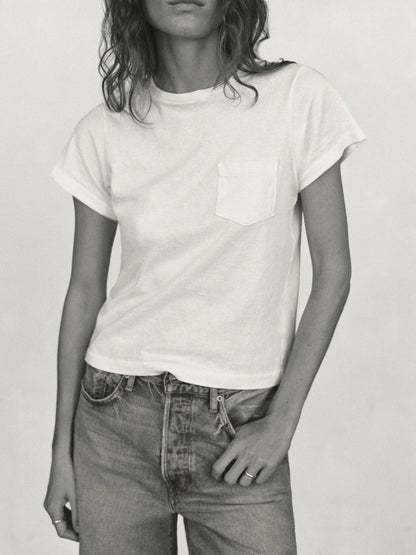 White Toughknit Shrunken Pocket Tee