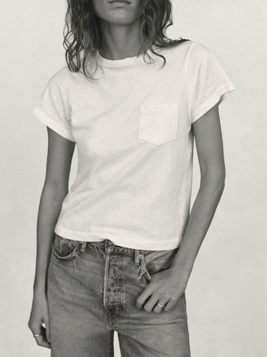 White Toughknit Shrunken Pocket Tee